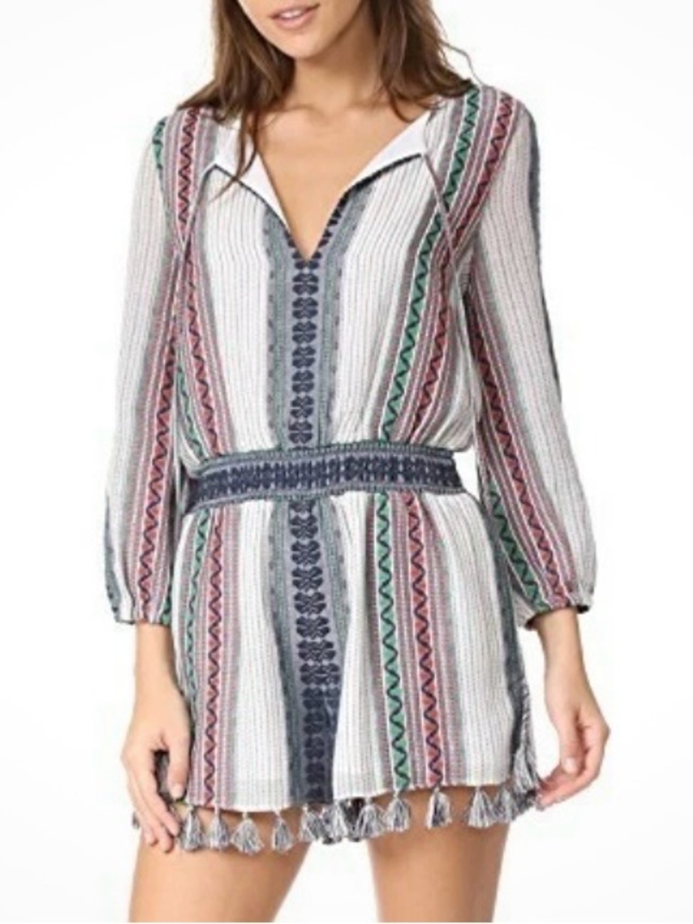 Alice + Olivia Nance Embroidered Striped Tasseled dress size 4